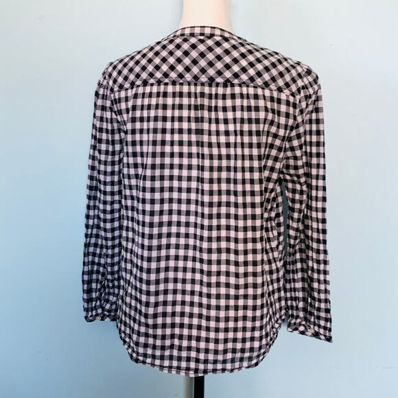J. Crew Smocked Popover Top in Black Crinkle Gingham Size M - Picture 5 of 9